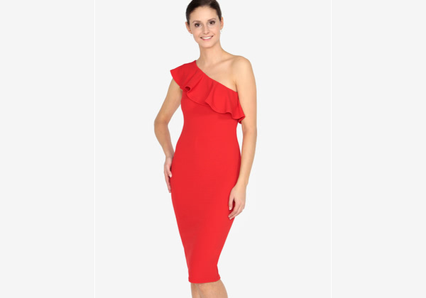 asymetrické červené šaty ax paris